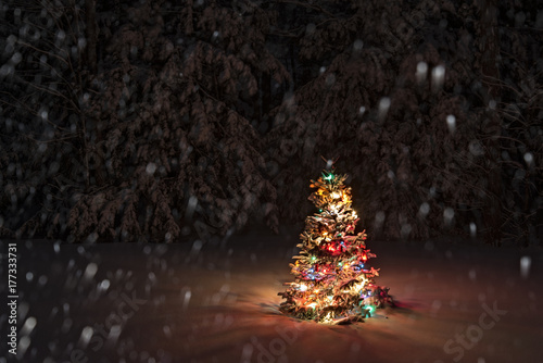 Snow Falling on Christmas Tree
