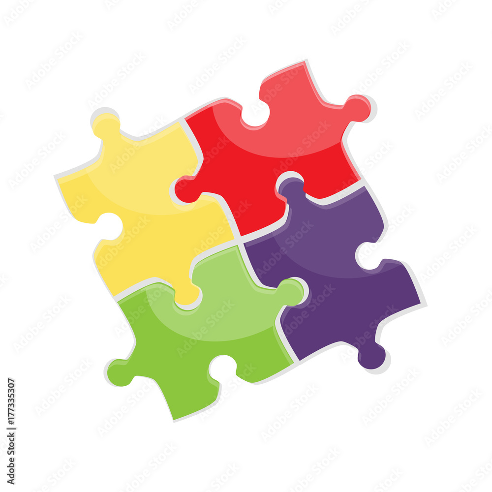Four puzzle colored pieces, isolated on white background. Vector illustration Four puzzle colored pieces, isolated on white background. Vector illustration