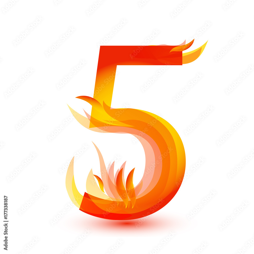 Number 5 in fire flame icon vector