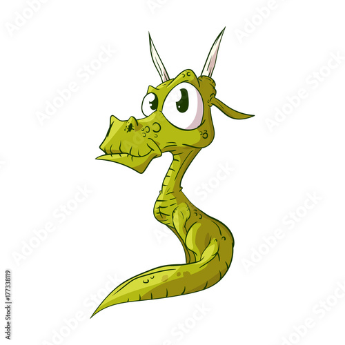 Colorful vector illustration of a cutre cartoon baby dragon photo