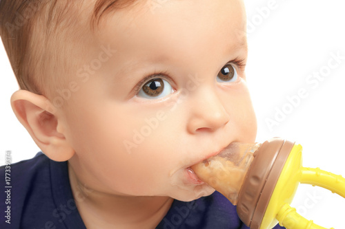 Adorable little baby with n...