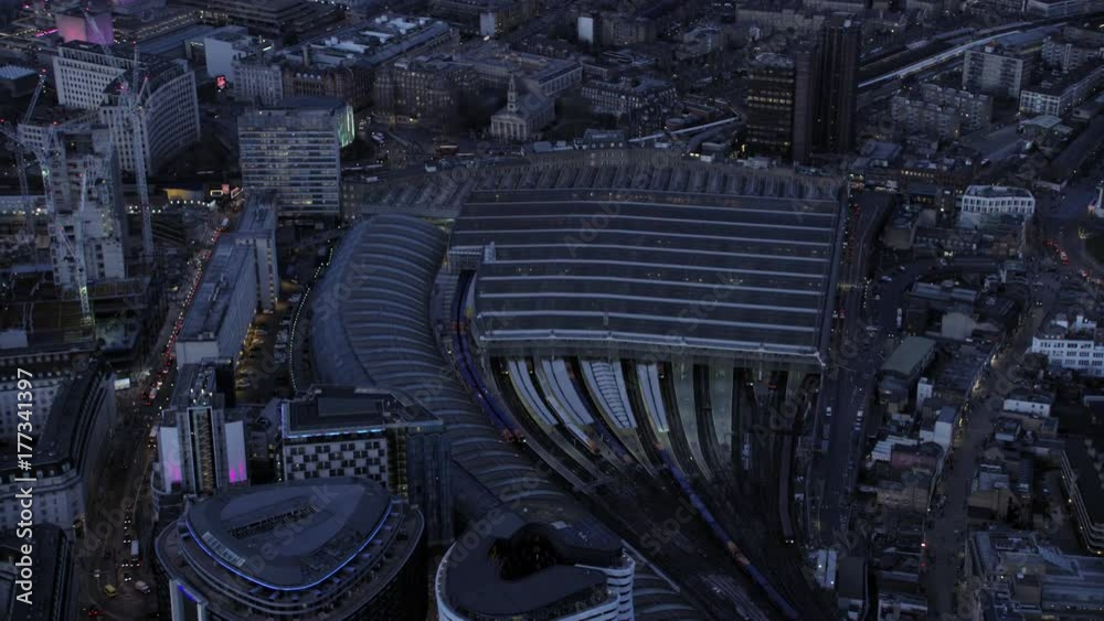Aerial view of London Waterloo railway station & surrounding area in early morning Aerial view of London Waterloo railway station & surrounding area in early morning