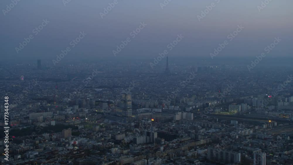 Panoramic aerial view, Paris cityscape at dusk Panoramic aerial view, Paris cityscape at dusk