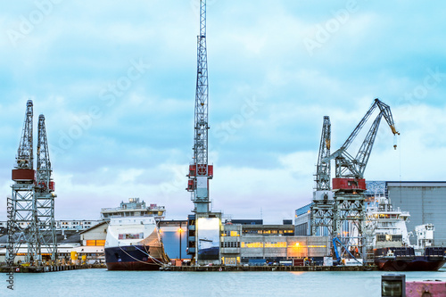 Maritime cargo port in Finland in the winter in December photo