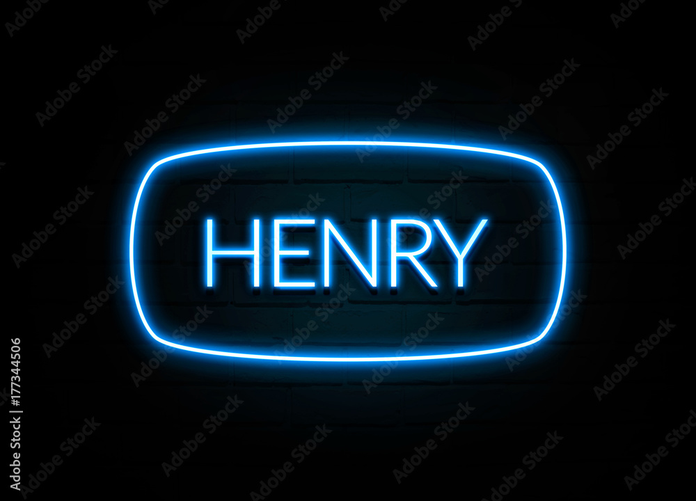 Henry - colorful Neon Sign on brickwall Henry - colorful Neon Sign on brickwall