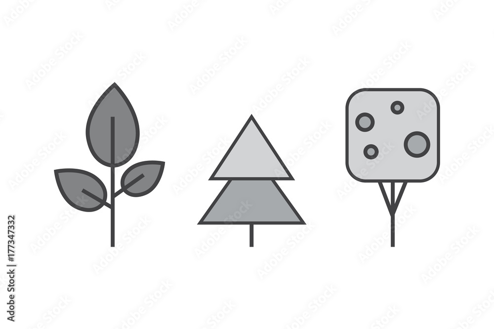 Set of vector line Trees. Forest creative icons Set of vector line Trees. Forest creative icons