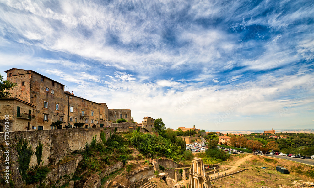 view of Roman ruins in Volterra