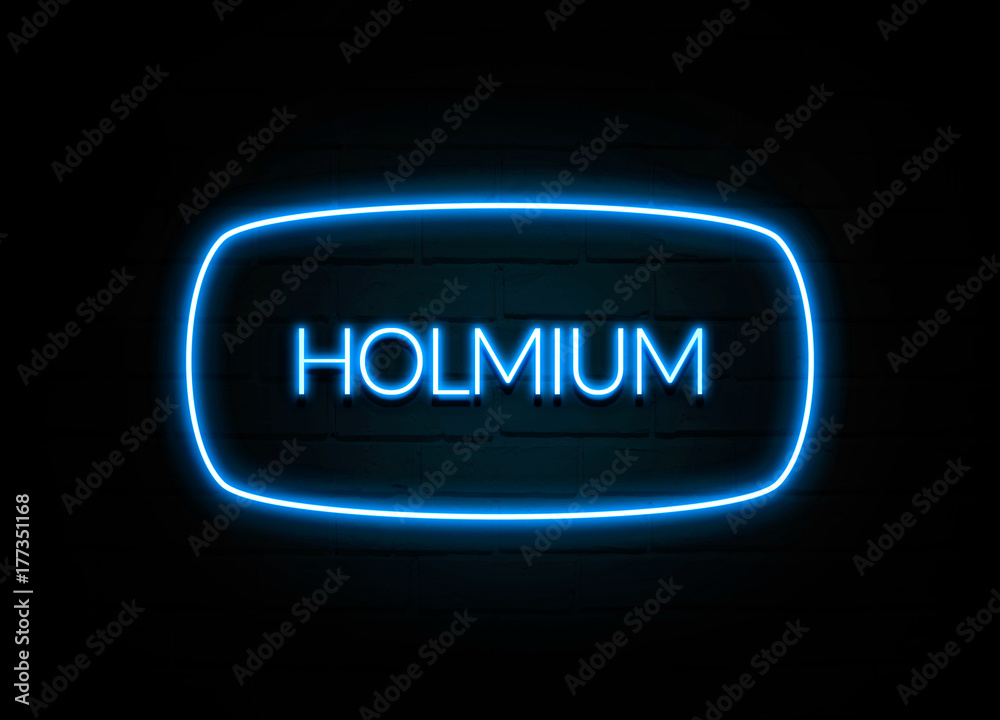 Holmium - colorful Neon Sign on brickwall Holmium - colorful Neon Sign on brickwall