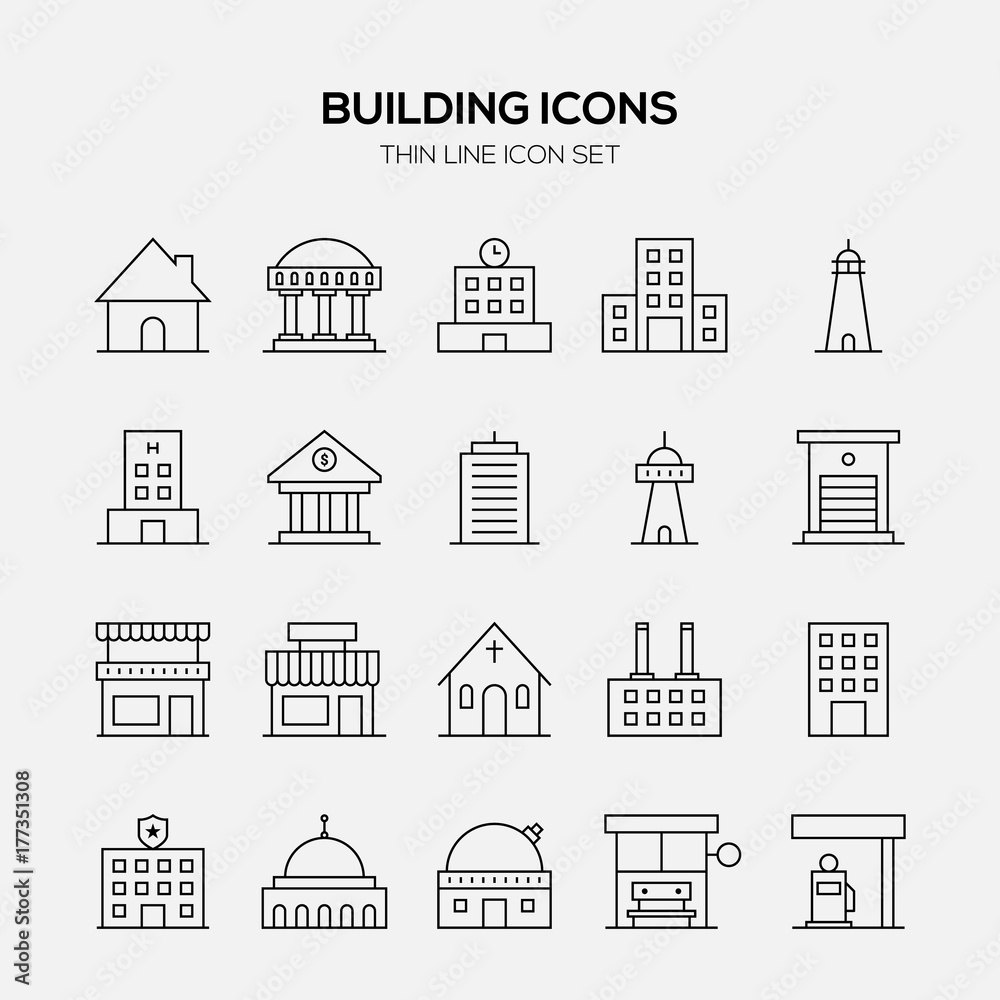 Building and real estate icon set outline style