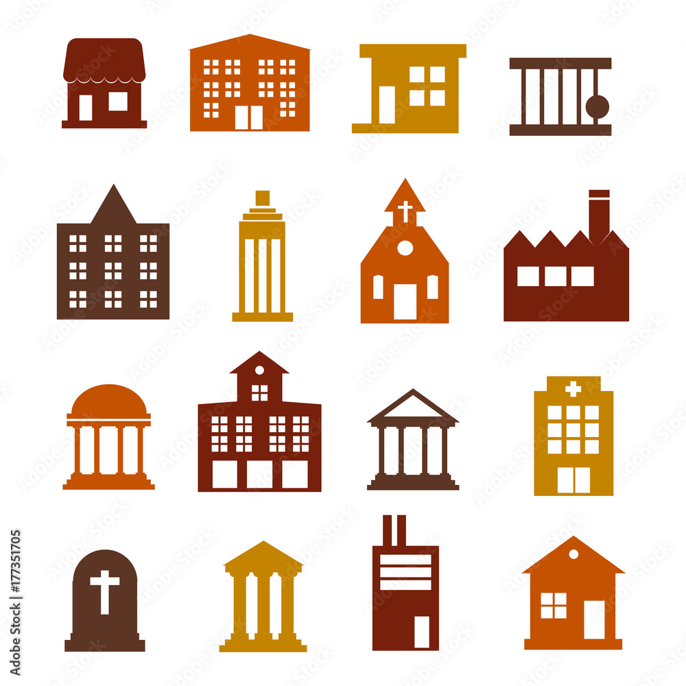 Fototapeta premium Buildings icon set for web sites and user interface Flat design Illustration