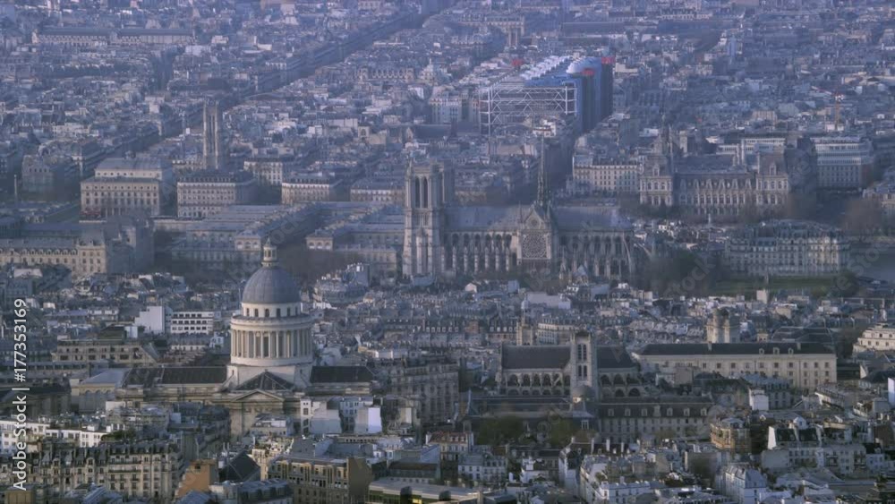 Aerial view of central Paris, with focus on Cathedrale Notre Dame & Pantheon Aerial view of central Paris, with focus on Cathedrale Notre Dame & Pantheon