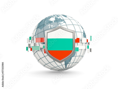Globe and shield with flag of bulgaria isolated on white
