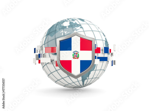 Globe and shield with flag of dominican republic isolated on white