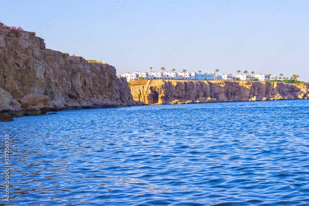 Panorama of the beach at the reef in Sharm el Sheikh, Egypt