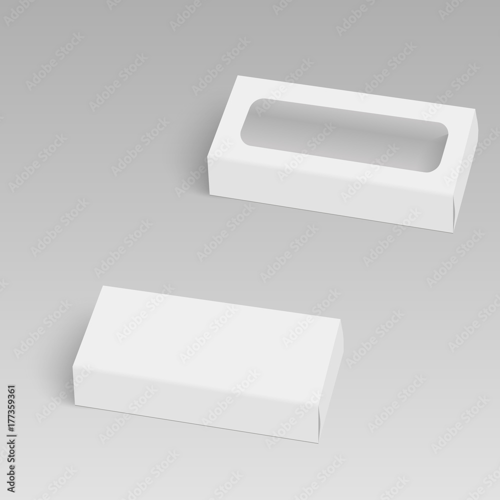 White product cardboard package box with window. Vector illustration White product cardboard package box with window. Vector illustration