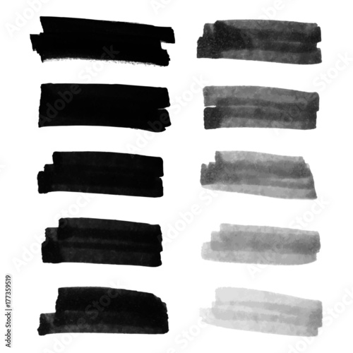 Black highlight stripes, banners drawn with markers. Change in tone from dark to light. 