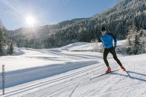 Athlete practice cross-country skiing