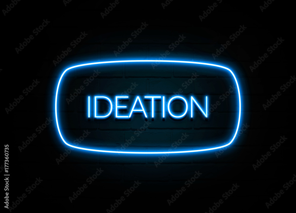 Ideation - colorful Neon Sign on brickwall Ideation - colorful Neon Sign on brickwall