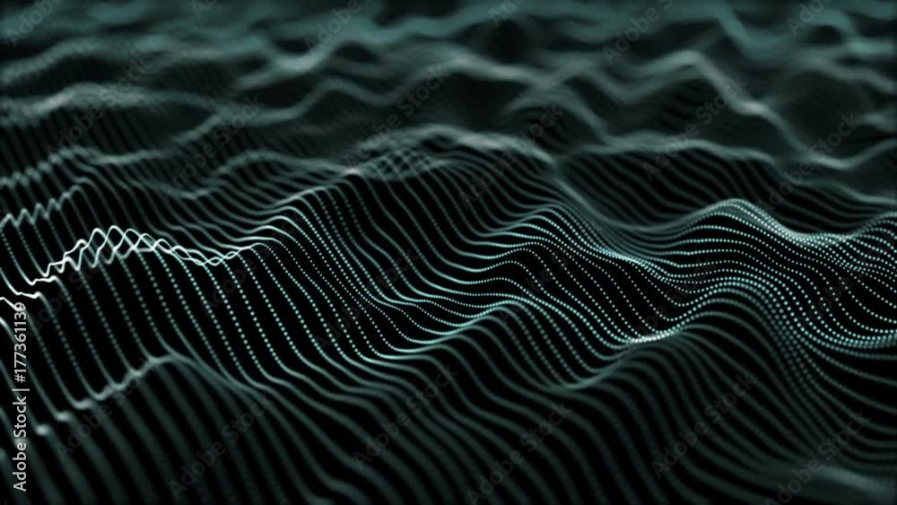blue digital landscape. wave and depth of field. seamless loop.