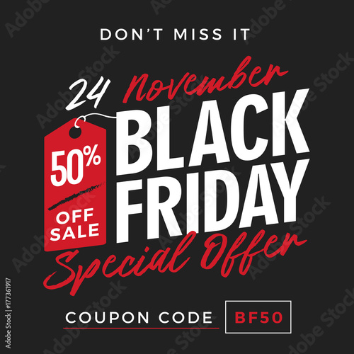 50  OFF Black Friday Super Sale Promotion with Price Tag Element Inscription Design Template Banner  Badge  Sticker  Cover  Poster  Flyer