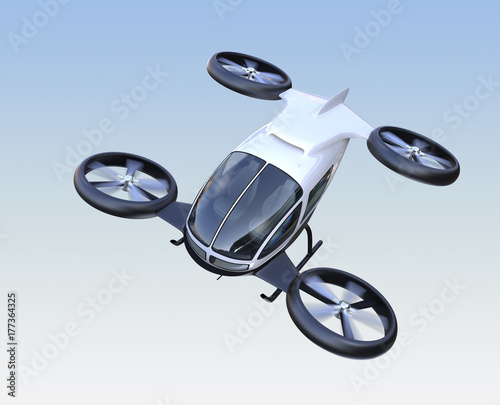 Fotografie Front view of self-driving passenger drone flying in the sky