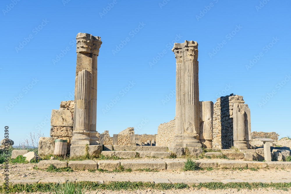 House of Columns in Roman ruins, ancient Roman city of Volubilis. Morocco