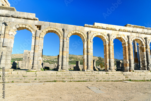 Basilica in Roman ruins, ancient Roman city of Volubilis. Morocco