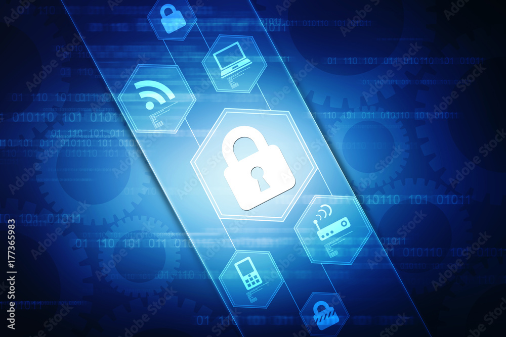 2d illustration Safety concept: Closed Padlock on digital background 2d illustration Safety concept: Closed Padlock on digital background