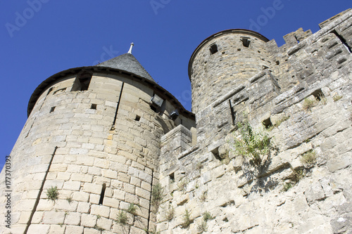 Towers and walls of the Cite de Carcassonne, a medieval fortress citadel located in the Languedoc-Roussillon region. A World Heritage Site since 1997 photo