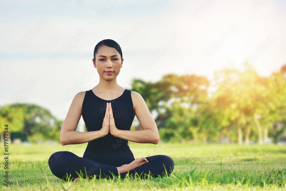 Fototapeta premium Beautiful women maintain health with yoga exercises.