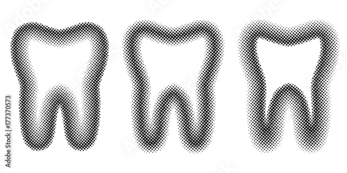 Tooth Set dots halftone effect, vector template teeth the molar halftone for logo design dental clinic