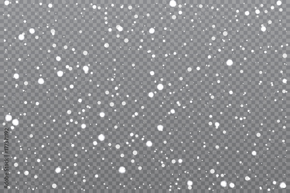 Realistic falling snow on transparent background. Vector illustration. - obrazy, fototapety, plakaty 