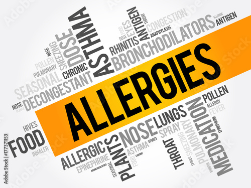 Allergies word cloud collage, health concept background