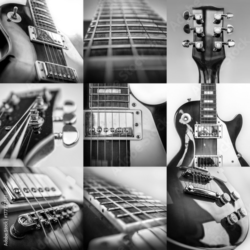 Rock guitar. Collage of close-up view parts of guitar, very popu photo