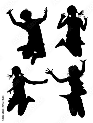 Kids jumping silhouette 01. Good use for symbol, logo, web icon, mascot, sign, or any design you want.