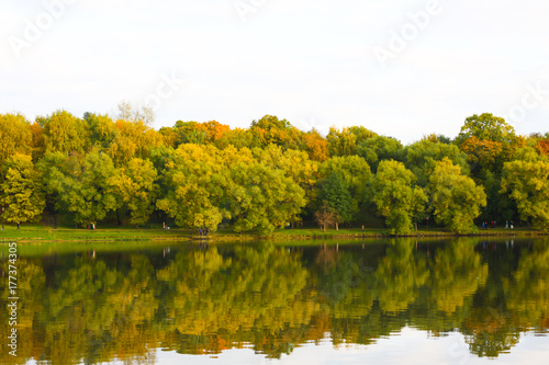 Upper Tsaritsyno pond in Tsaritsyno Park in autumn. Moscow  Russia