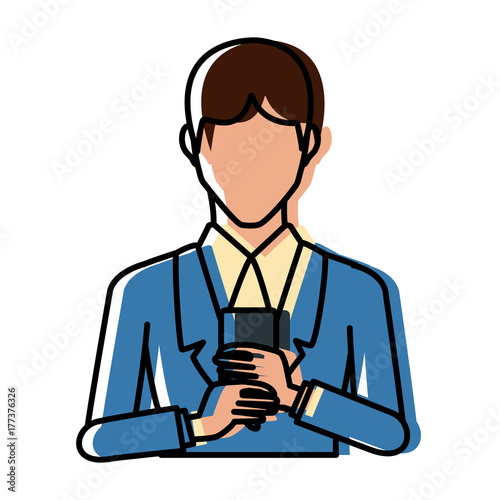 Businessman with smartphone icon vector illustration graphic design