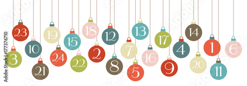Advent Calendar Banner Hanging Christmas Balls Retro