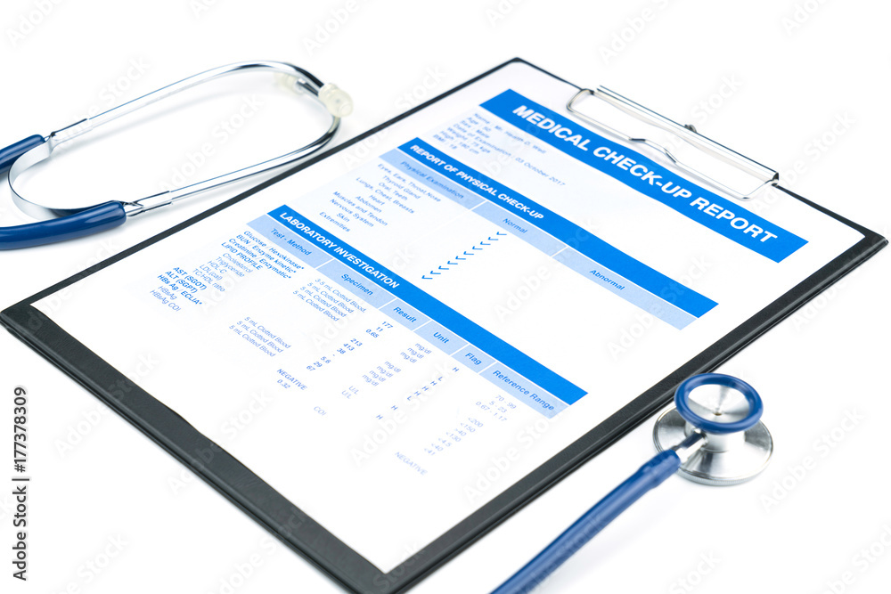 Medical check up report for personal health care concept isolated on white background Medical check up report for personal health care concept isolated on white background