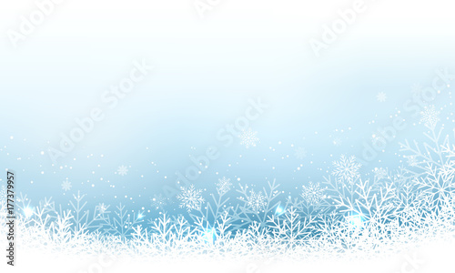 Christmas abstract vector wallpaper with snowfall, glitter, snowflakes and stripe for your content.