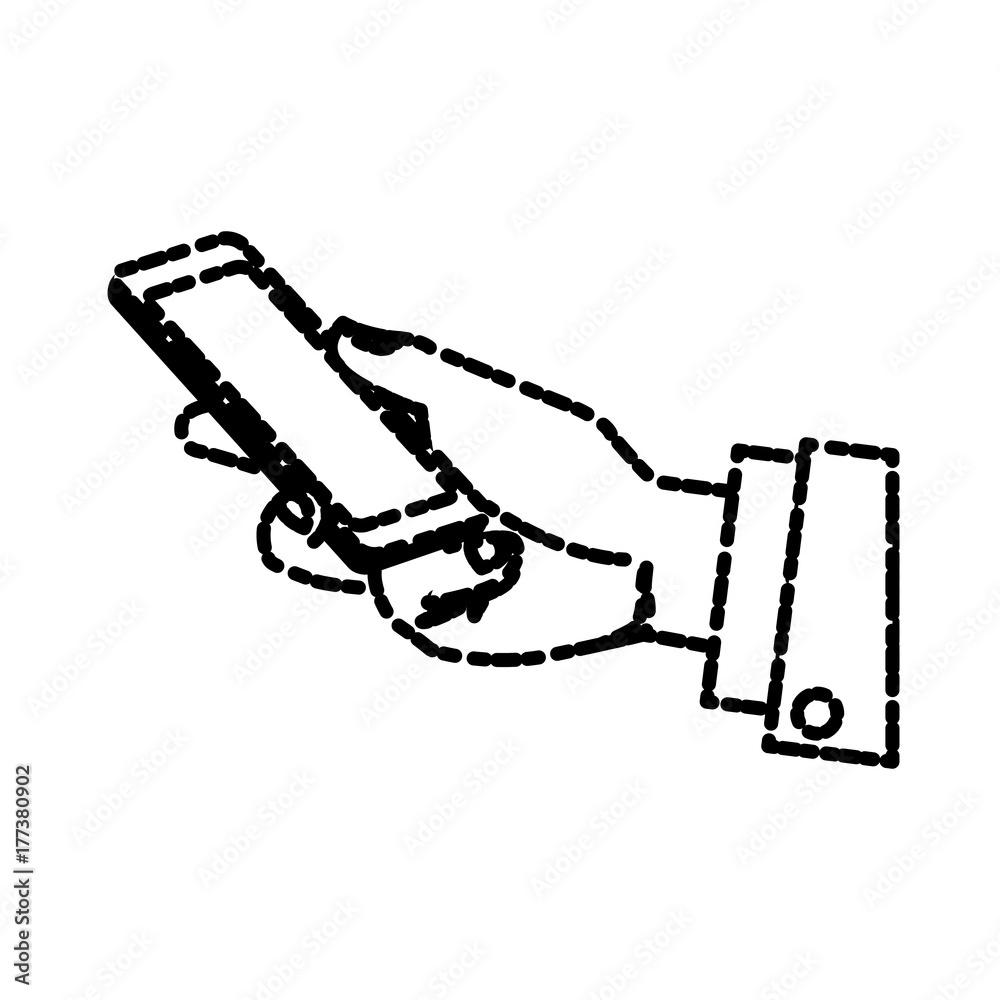 Hand holding smartphone icon vector illustration graphic design Hand holding smartphone icon vector illustration graphic design