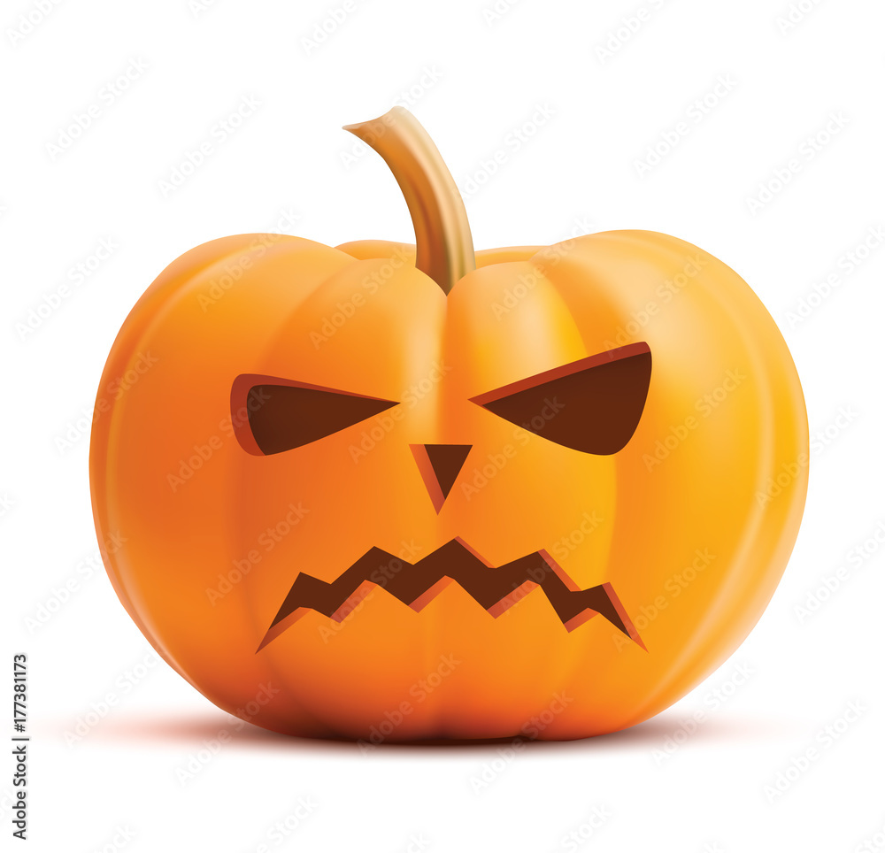Fototapeta premium Pumpkin face on white background. Pumpkin scary face halloween. Vector illustration of angree pumpkin.