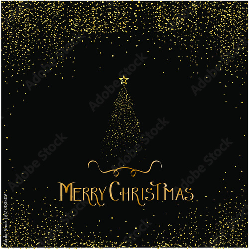 golden pine tree. simple christmas card
