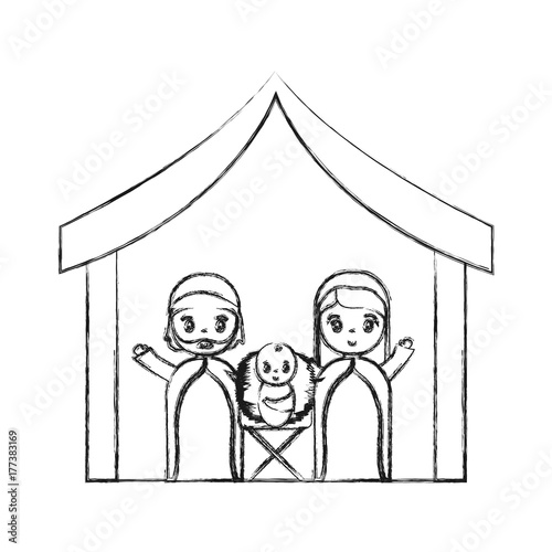 manger with holy family icon over white background vector illustration