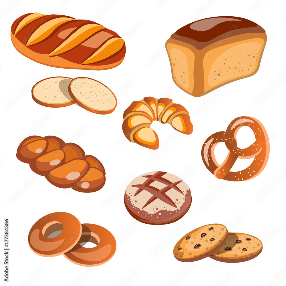 Set of bread products isolated