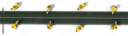 Foto automated industrial conveyor top view 3d rendr on white