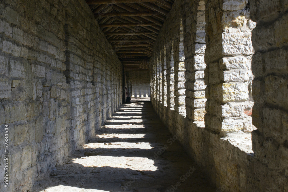A stone columns gallery in the ancient fortress