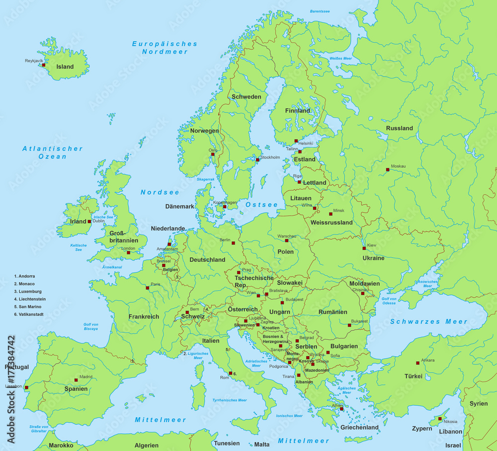 Obraz premium Mapa Europy na zielono (szczegółowa)