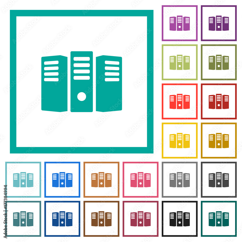 Server hosting flat color icons with quadrant frames Server hosting flat color icons with quadrant frames