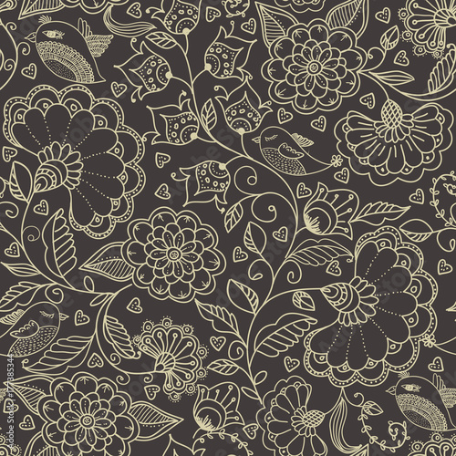 Seamless pattern with flowers on background